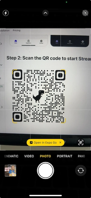 Scanning the StreamFork QR code on iPhone